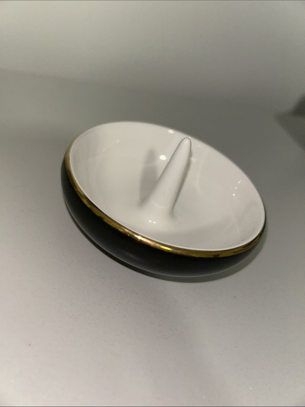 Kate Spade Black & White Ceramic Ring Dish with Gold Edge